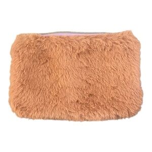 NWOT Ipsy Glam Bag tan faux fur makeup bag zipper 7 x 5
